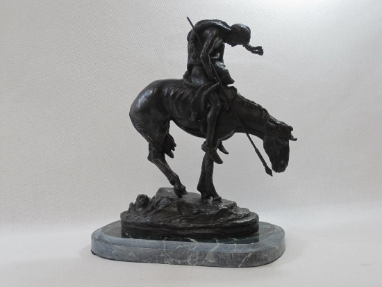 End of the Trail Bronze Statue by James Earl Fraser, Marble Base, approx 15 inches Tall