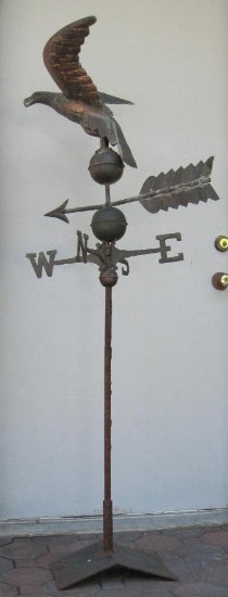Copper Eagle Rooftop Wind Direction Weathervane with Mounting Plate, approx 5 foot Tall