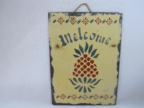 Welcome, Hand Painted Slate Sign, Pineapple, approx 10 X 14 inch