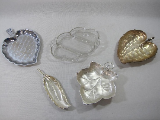 Leaf Shaped Metal Trays with Divided Glass Candy Dish