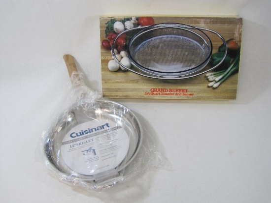 Grand Buffet 3 1/4 Quart Roaster and Server with Cuisinart 12 inch Stainless Steel Skillet, New in