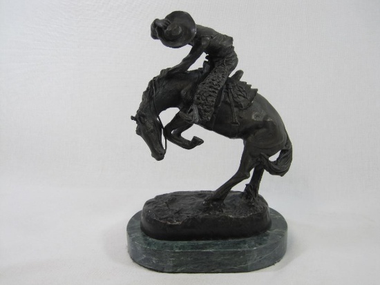 The Rattlesnake Bronze Statue Marked Frederic Remington, Marble Base, End of Rein Disconnected from