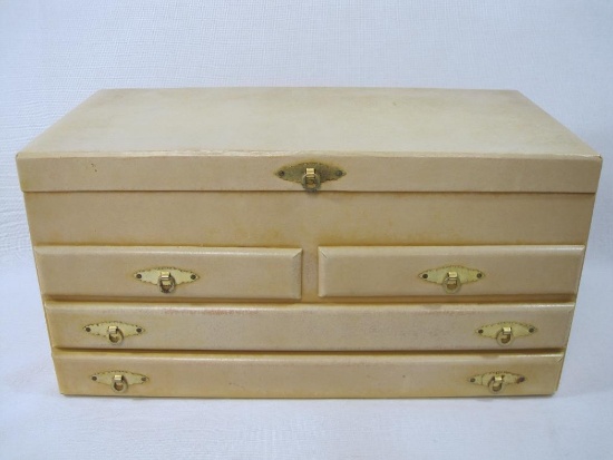 Four Drawer Jewelry Box with Red Velvet Interior and Lifting Top