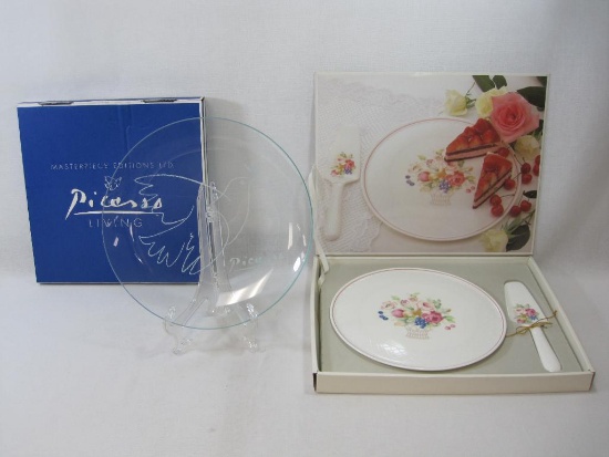Mikasa English Bouquet Cake Service Set in Box with Masterpiece Editions LTD Picasso Living Glass
