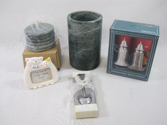 Serving Items Includes Marble Wine Chiller with Coasters, International Silver Company Salt and