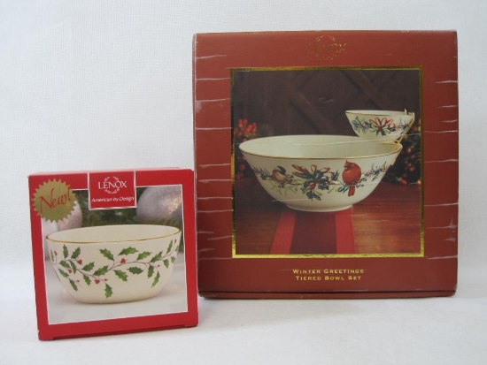 Two Lenox Pieces Includes Holiday Bowl, 5 inch, Winter Greetings Tiered Bowl Set, Lenox Incorporated