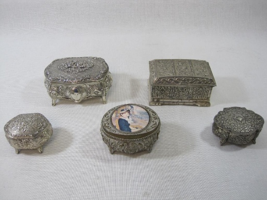 Five Decorative Metal Jewelry/Trinket Boxes
