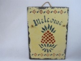 Welcome, Hand Painted Slate Sign, Pineapple, approx 10 X 14 inch