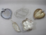 Leaf Shaped Metal Trays with Divided Glass Candy Dish
