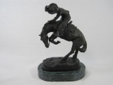 The Rattlesnake Bronze Statue Marked Frederic Remington, Marble Base, End of Rein Disconnected from