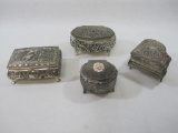 Four Decorative Metal Jewelry/Trinket Boxes, Includes Musical Piano Box