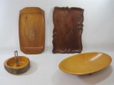 Wood Serving Pieces Includes Three Trays and Nut Bowl with HMB Nut Cracker