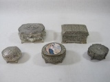 Five Decorative Metal Jewelry/Trinket Boxes