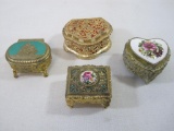 Four Decorative Metal Jewelry/Trinket Boxes, Includes Musical Heart Shape Box