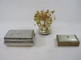Wire with Metal Leaf Tree on Musical Rotating Base with two metal boxes