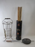 Vintage Items Includes Metal Umbrella Stands, Yard Sticks, Campfire Popcorn Basket