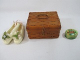 Square Wicker Box with Ceramic Ballerina Slipper Decoration and Trinket Box