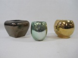 Three Metallic Finish Items Includes Two Haeger Bowls with Frosted Green Vases