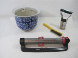 Ceramic Planter with Garden Items Includes Bulb Planter, Garden Shovel, Lawn Sprinkler and Wire