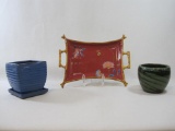 Tracy Porter hand Painted Tray with Two Planters