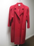 Pavilion Woman Red 100% Wool Full Length Coat, Size Large