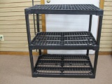 Black Plastic 3 Tier Modular Shelving Unit, 24 x 36 inch Ventilated Shelves, 38 inches Tall