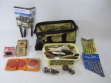 Canvas Bag of Items Includes Paint Brushes, Drill Bits, Trailer Hitch Balls and more