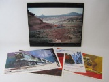Set Of Four Railroad Prints Signed by Artist, with Santa Fe Train Photo Mounted on Foam, approx 20 x