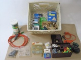 Plastic Crate of Tools Includes Photoelectric Outdoor Timer Outlet, Deck Screws, Hook and Eyes and