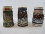 Three Beer Steins Includes Budweiser Holiday Collections 1993 Special Delivery, 1989 Hitch on a