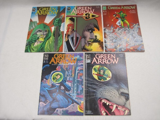 Green Arrow, Five Comic Books includes Issues #10, 11, Nov, Dec, #12, Winter, #13 Holiday 1988, #14