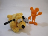 Two Disney Characters including plastic Mickey Mouse (1971) and Pluto Plush, 8 oz
