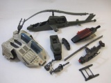 Assorted GI Joe Vehicle Parts and Pieces including 1987 Cobra Snow Wolf Vehicle, helicopters and