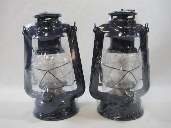 Two Vintage Style Navy Blue Lanterns, LED and Battery Operated, New