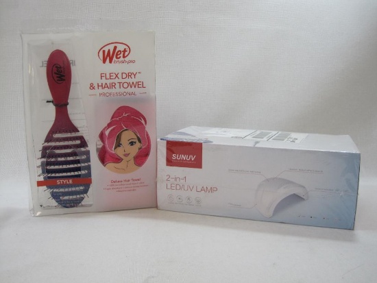 Wet Hair Brush and Towel with 2 in 1 LED UV Lamp, both New in Box