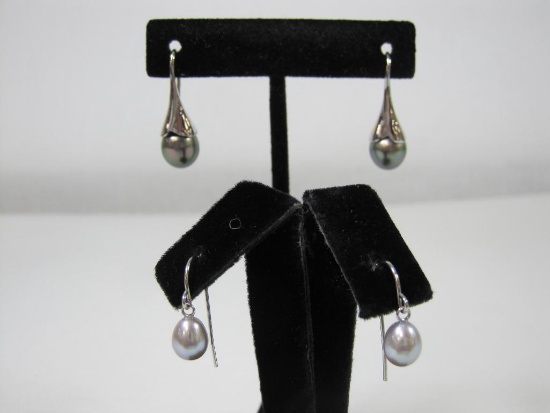 Two Pairs Of Sterling Silver Drop Earrings