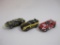 Three Round 2 Slot Cars including Stanley, Mac Tools, and DeWalt, one is missing a tire, see