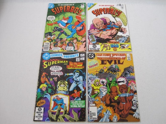 Four DC Comics including The New Adventures Of Superboy #3, Mar 1980, #35, Nov 1982, Superman and