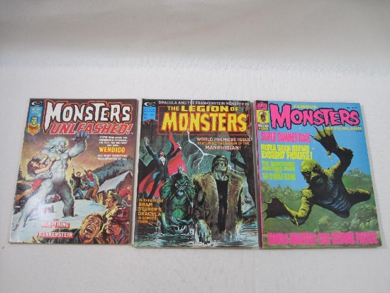 Three Monster Magazines, Includes Monsters Unleashed V1 9 Dec 74, The Legion of Monsters V1 1 Sep