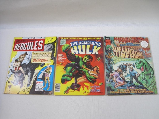 Three Magazines, Includes Hercules V1 8 Dec 68, Rampaging Hulk V1 8 Feb 78, and Marvel Movie