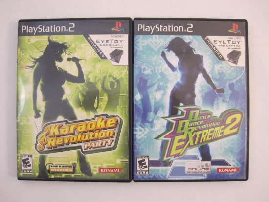 Two PlayStation 2 Games: Karaoke Revolution Party and Dance Dance Revolution Extreme 2, with