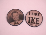 Two Vintage Lenticular Political Pins including Like Ike and Ike/Dick, Pictorial Productions Inc, 1