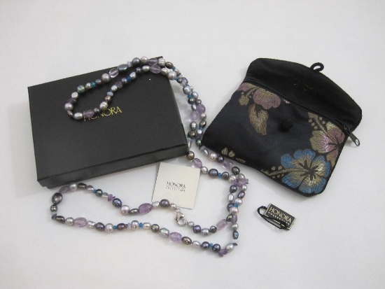 Honora Freshwater Pearl Multicolored Necklace with Sterling Silver Clasp in branded pouch and box, 5