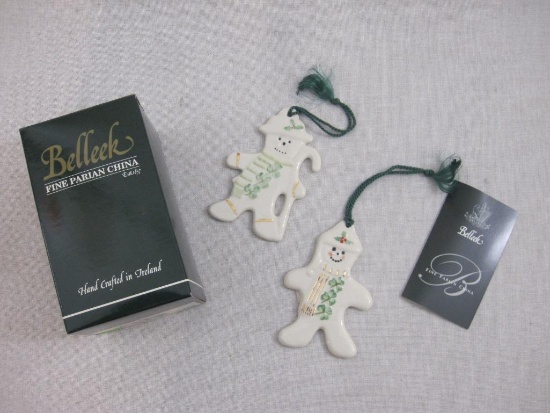 Belleek Gingerbread Men Ornament Pair, in original box, 6 oz