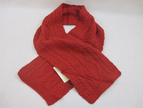 New Aran Crafters Ireland Red Knitted Wool Scarf, 100% Merino Wool, made in Ireland, 10 oz