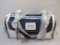 New Maxx New York Denim and White Patent Leather Tote with branded storage pouch, 14 oz