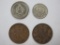 Four Coins of Japan includes 1903 Meiji 36 5 Sen, 1911 Meiji 44 Silver 10 Sen, 1919 Taisho 8 1 Sen,