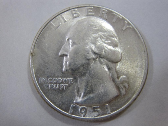 1951 San Francisco Mint Marked Washington US Silver Quarter