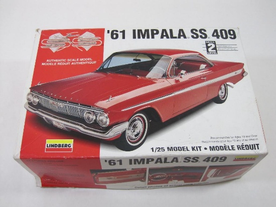 Lindberg Chevrolet 1961 Impala SS 409 Model Kit, 1/25 Scale, Unassembled, No. 72163, 1996 In