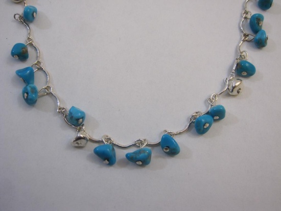 Sterling Silver and Turquoise Anklet, 9.2 g